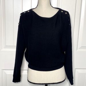 black ribbed sweater top with button detail